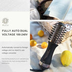 Dual Voltage Blow Dryer Brush Travel Hair Dryer Brush in One (50mm Oval / Black & Rose Gold)