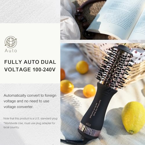 Dual Voltage Blow Dryer Brush Travel Hair Dryer Brush in One (50mm Oval / Black & Rose Gold)