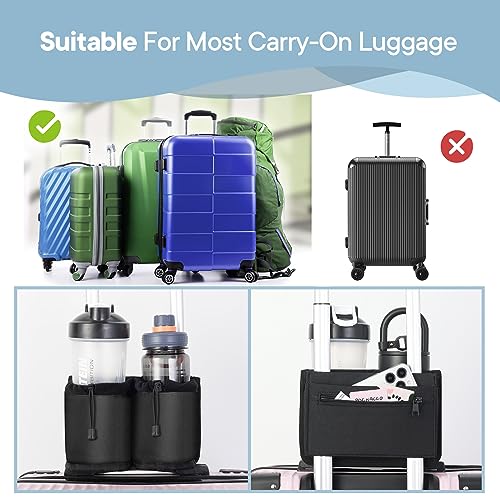 Extra Luggage Cup Holder Free Hand Drink Caddy for Suitcases to Travel and Business Trip (Extra Black with Straps)