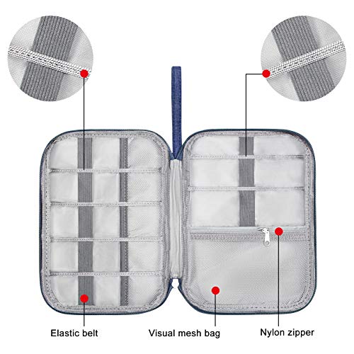 Travel Electronics Organizer Portable Cable Organizer Bag for Storage Electronic Accessories Case for Cord (Navy Blue)