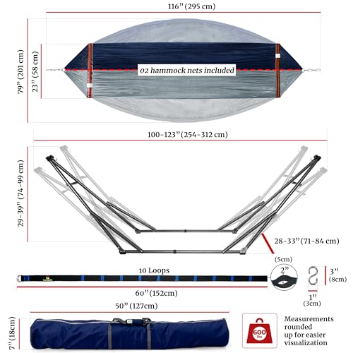 Combo x2 Hammocks with Stand for Outside & Tree Straps (Combo - Aegean)