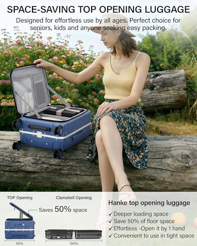 20 Inch Top Opening Carry On Luggage with Cup Holder and USB Ports (Interstellar Blue / 20 Inch Pro)
