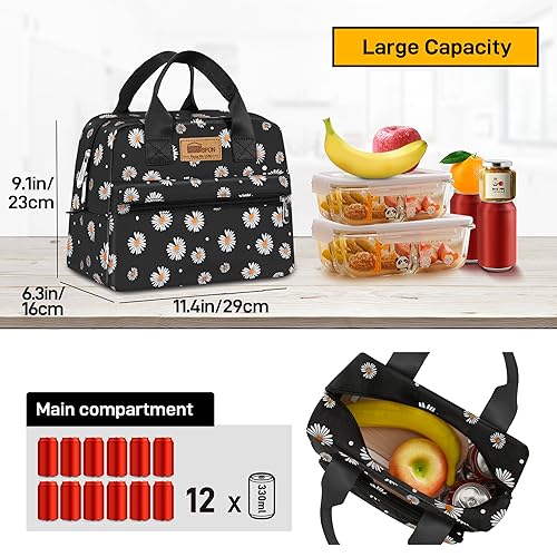 Insulated Lunch Bag for Women Men Lunch Box Cooler Lunch Tote for Work Picnic (Daisy)