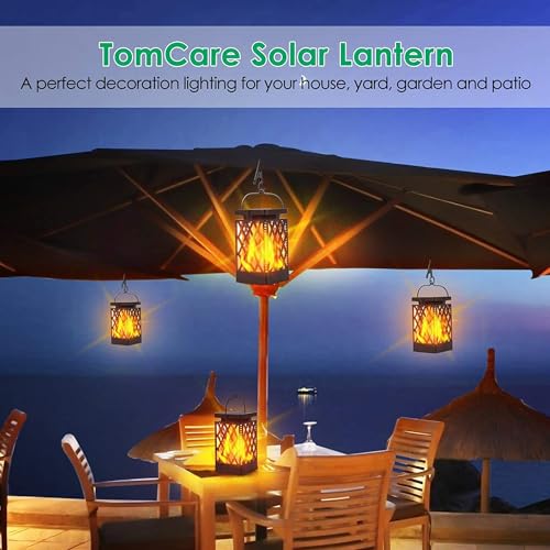 Solar Lanterns Outdoor (Dancing Flame / 2 Pack Black)