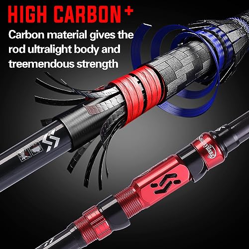 Portable Telescopic Fishing Rod with Carbon Fiber Material and Precision Carved Reel Seat (red / 6.89 ft)