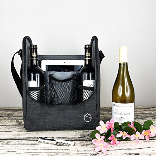 Insulated Wine 3 Bottle Carriers Tote Travel Cooler Gift Bag For Airplane Liquor With Padded Shoulder Strap (3 Bottle / 3-Red)