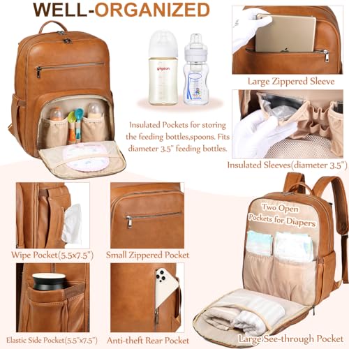Diaper Bag Backpack for Mum Dad (Tan)