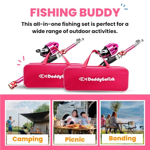 Kids Fishing Pole For Boys (2 Pack- Pink + Pink (Complete Set) / 5ft)