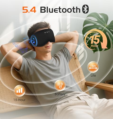 Bluetooth Sleep Mask with 2 Removable 3D Contoured Cup (Black)