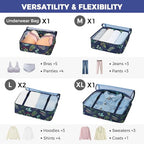 8 Set Packing Cubes Luggage Packing Organizers for Travel Accessories (Navy Leaf / 8 Set)