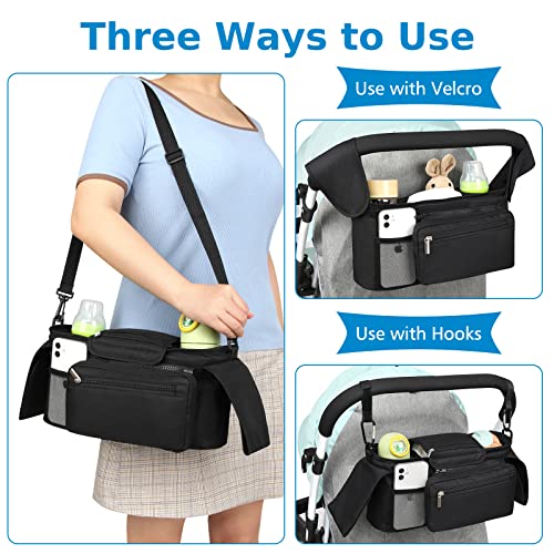 Universal Stroller Organizer with Insulated Cup Holder (All Black)