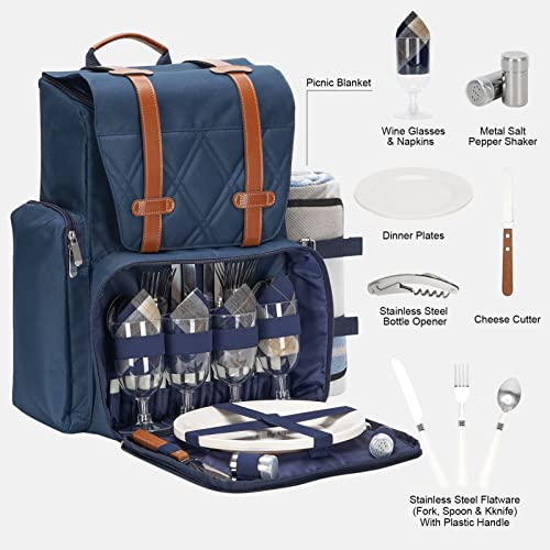 Picnic Backpack for 4 Person w (Navy-blue / 4 Person)