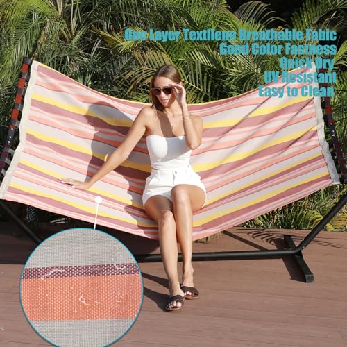 12FT 2 Person Hammock V Shaped Spreader Bar (Coral Red Stripes)