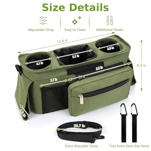 Universal Stroller Organizer with Insulated Cup Holder (All Green)