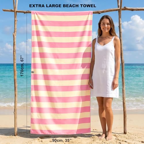 Microfiber Beach Towel Sand (U-sorbet Stripe / Extra Large(67x35"))