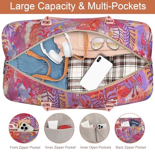 Weekender Bag for Women 21.5" Travel Duffel Large Carry On Bag 3PCS (Large / 8a-Pink)