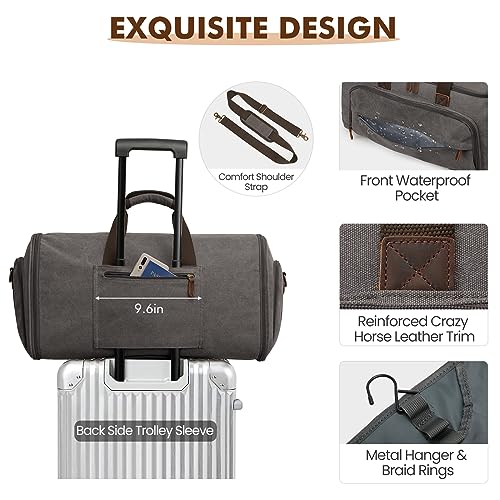 Carry On Garment Bag for Travel Convertible Garment Duffle Bag Suit Bags for Men Women Travel 2 in 1 Hanging Suitcase Business Travel Bag with Toiletry Bag (50l / Grey)