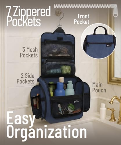 D&D Wanderlust Hanging Travel Toiletry Bag for Women & Men (1 Pack Blue)