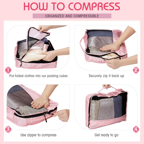 Packing Cubes for Suitcase Large Organizer Bags (Pink / Medium)