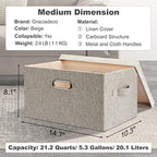 Storage Bins with Lids Fabric Closet Organizers Cubes Office Organization (Beige / Medium -5 Pack)