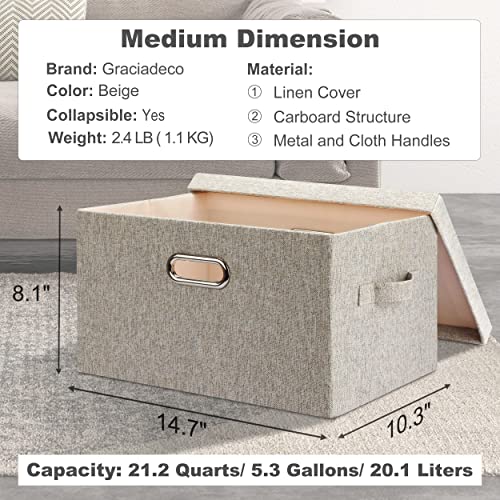 Storage Bins with Lids Fabric Closet Organizers Cubes Office Organization (Beige / Medium -5 Pack)