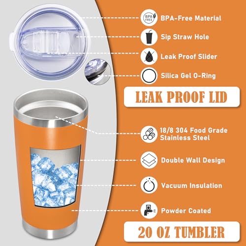 20oz Tumbler Insulated Coffee Tumblers with Lid Stainless Steel Orange 1P (Orange)
