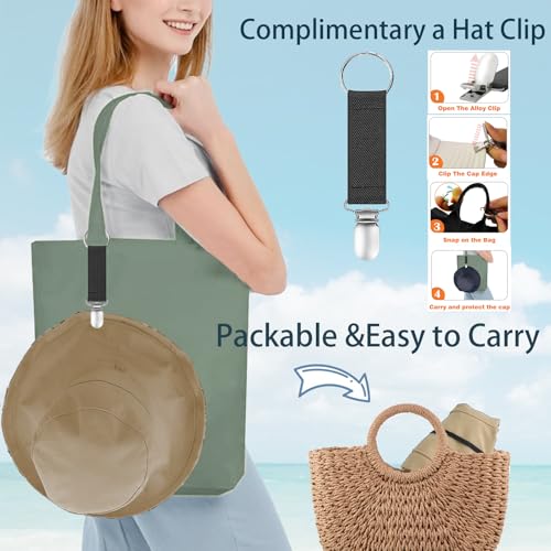Womens Sun Hats Wide Brim Reversible Bucket Cotton Hat Packable Summer Travel Cap with Hat Clip (Medium / Khaki2)