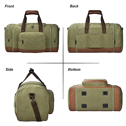 60L Canvas Duffle Bag for Travel Weekend Gym Overnight Carry (Army Green / 60L)
