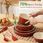 21PCS Pots and Pans Set Nonstick Cookware Set with Detachable Handle (Red Black Gradient / 21PCS)