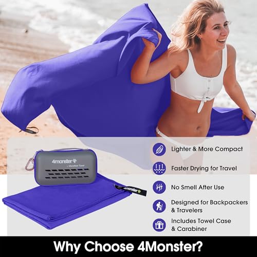 Quick Dry Travel Towel with Case & Carabiner (Purple / 40.00" x 20.00")