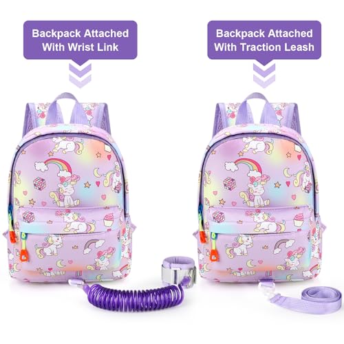 Toddler Harness Backpack Leash (Purple Colorful/Unicorn, Purple Link)