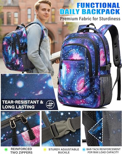 Extra Large Backpack Bookbag for College Travel Laptop Business Hiking Backpack Fit Laptop Up to 17 Inch Sturdy Multi Compartment Gifts for Men Women Night Light Reflective (17 Inch / Light Galaxy)