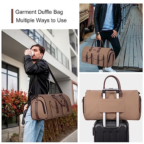 2-in-1 Canvas Garment Duffle Travel Bag with Shoulder Strap,Brown (Brown)