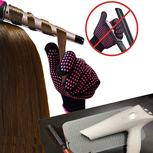 Heat Resistant Glove with Silicone Bump Mat for Curling Iron (Grey G)