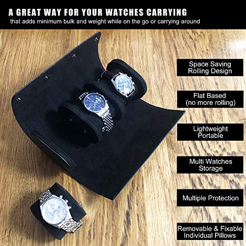 Longjet Watch Roll Travel Case for Men Portable Watches Organizer Box (Black Cross-3)