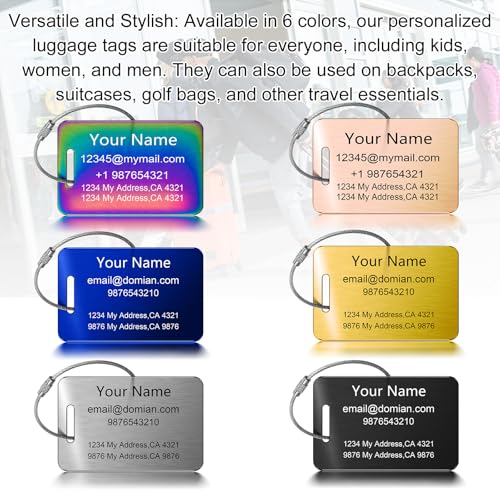 Stainless Steel Personalized Luggage Tags for Suitcases (2"x3.3" / 3 Pack)