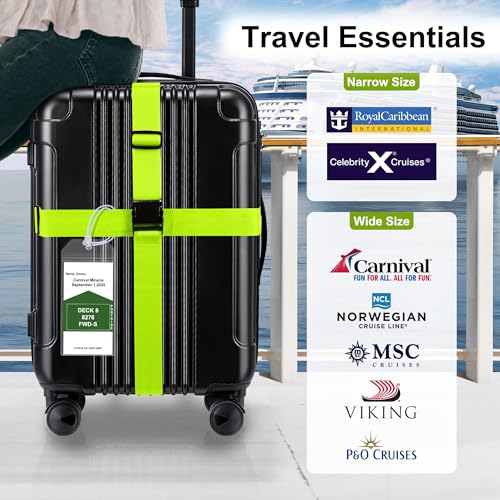 8 Pack Luggage Straps and Cruise Tags Set (Green & Wide)
