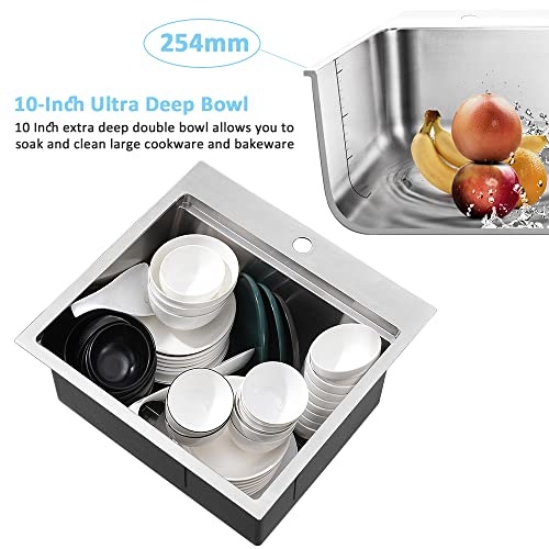 21 Inch Drop In Bar Sink Workstation (21"L x 20"W x 10"D / Brushed Nickel)