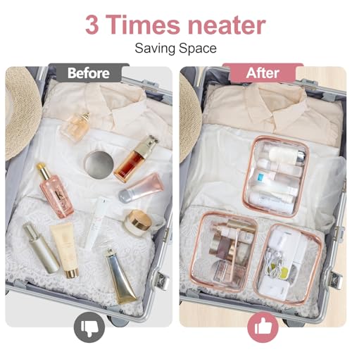 TSA Approved Toiletry Bag (LB-Flower Print + Rose Pink / Medium Set)