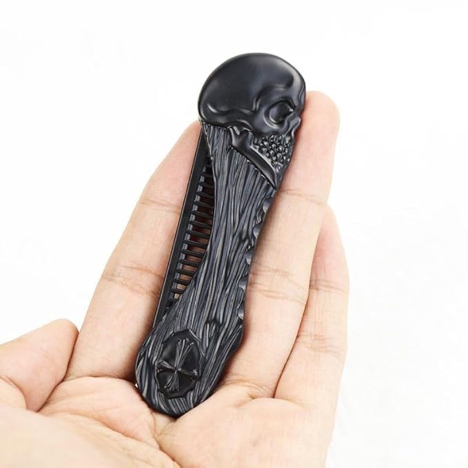 2pcs Skull Style Folding Pocket Comb - Everyday Grooming Tool for Hair and Beard Styling