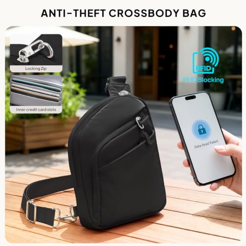 Anti Theft Crossbody Travel Bag for Women Men (1-black)