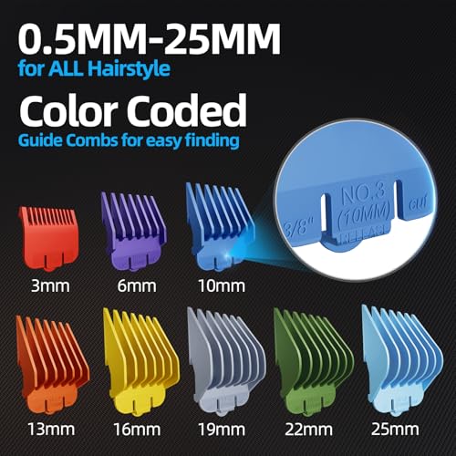 Low Noise Hair Clippers for Men & Women with 10 Color Guide Combs (Steel)