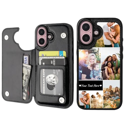 Custom Wallet Phone Case for iPhone 16 (Black-D / iPhone 16)