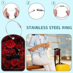 2 Pack Cute Luggage Tag for Suitcases Dark Red Roses Leather Luggage Tags with Stainless Steel Loop Privacy Flap Name Tags (Dark Red Roses)