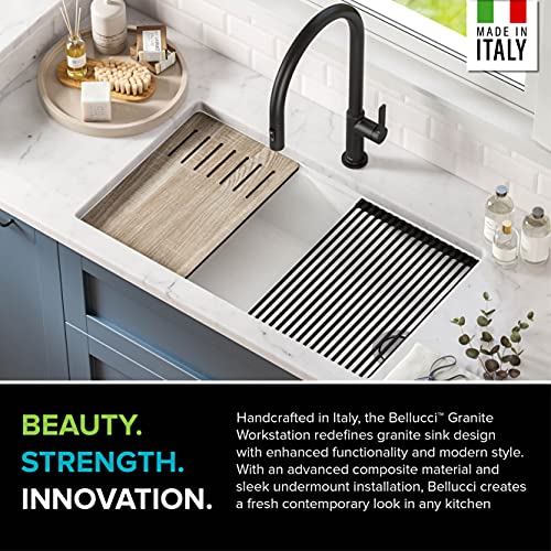 Metallic White 32 in Undermount Granite Kitchen Sink KGUW1 (White / 32 Inch / Sink)