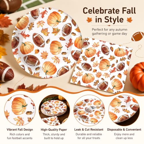 50Pcs Fall Football Paper Plates and Napkins (Fall Football)