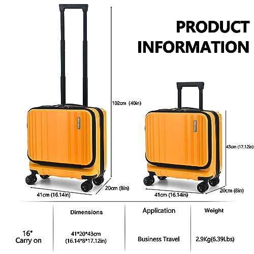 16" Carry on Luggage with 2 Laptop Compartments Airline Approved (Orange / 16 Inch)