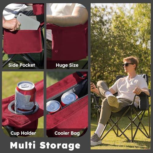 Oversized Heavy Duty Camping Chairs (Red / Twin Pack)