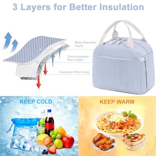 Lunch Bag for Women Men Cute Corduroy Lunch Tote Bags Reusable Insulated Lunch Box Large Capacity Reusable Insulated Cooler for Work Picnic or Travel (Corduroy Blue / 10L)