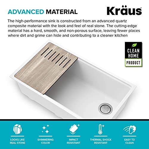 Metallic White 32 in Undermount Granite Kitchen Sink KGUW1 (White / 32 Inch / Sink)